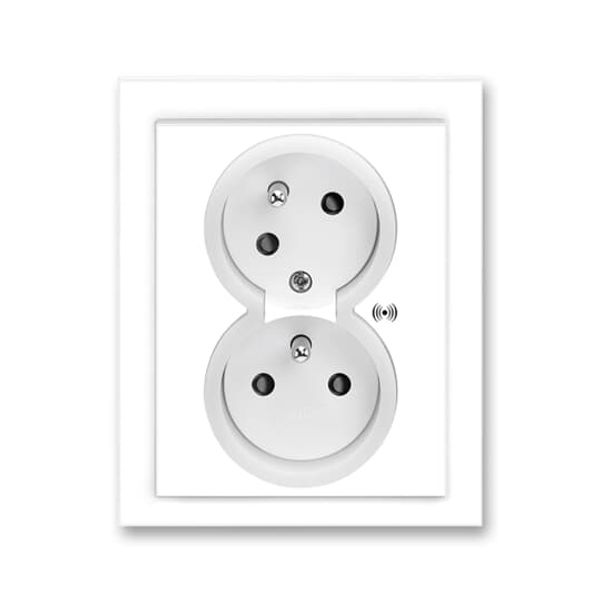 5583M-C02357 03 Double socket outlet with earthing pins, shuttered, with turned upper cavity, with surge protection image 1