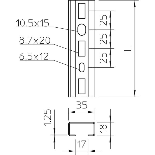 CML3518P0150FS Profile rail perforated, slot 17mm 150x35x18 image 2