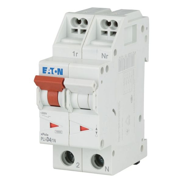 Miniature circuit breaker (MCB) with plug-in terminal, 4 A, 1p+N, characteristic: D image 1