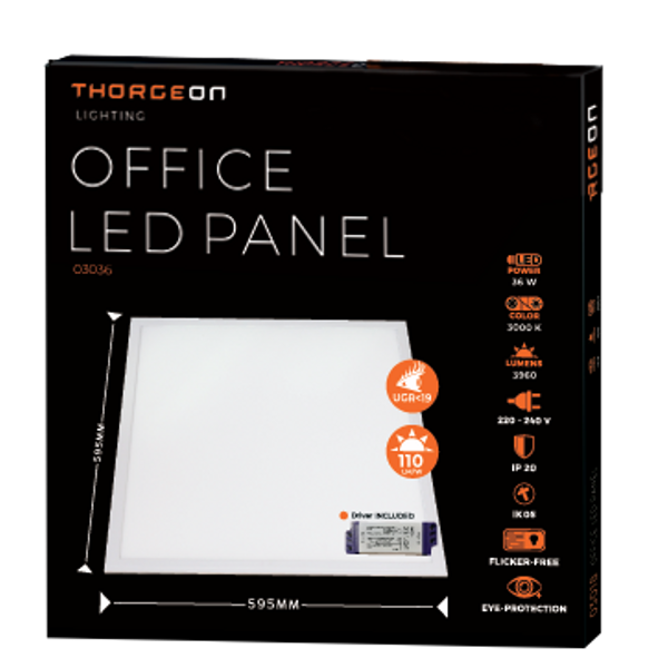 Office LED Panel 36W 3000K 3960Lm UGR 595x595x9mm THORGEON image 2