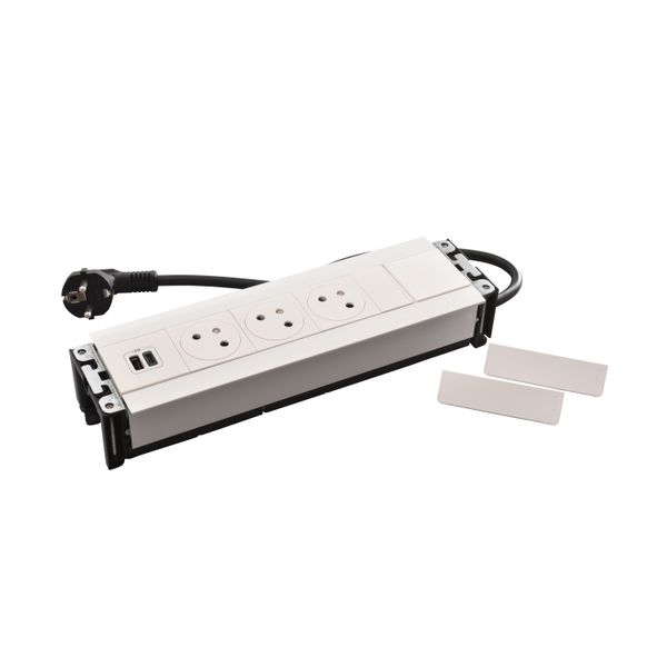 Incara Flip-up equipped with 3 2P+E Surface sockets, 1 USB Type-A+Type-C charger, 3xRJ45, HDMI and cord - 12 metal modules image 1