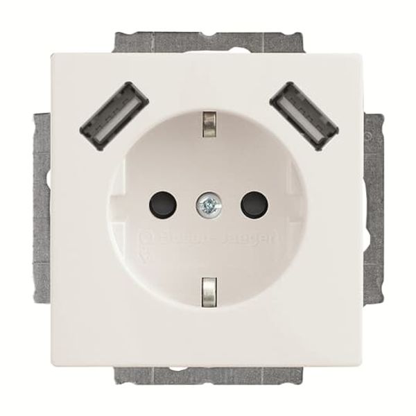 20 EUCB2USB-84-500 Socket insert Protective contact (SCHUKO) with USB AA studio white - 63x63 image 1