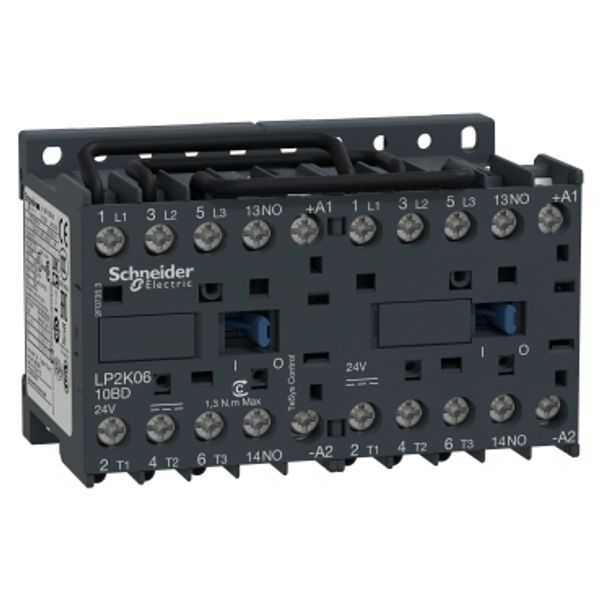 TeSys K reversing contactor, 3P, AC-3 440V 6 A, 1NO, 24V DC coil,screw clamp terminals image 2
