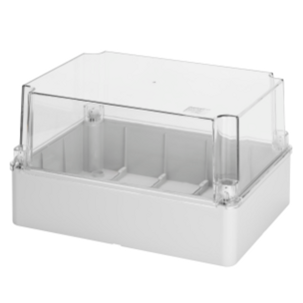 BOX FOR JUNCTIONS AND FOR ELECTRIC AND ELECTRONIC EQUIPMENT - WITH TRANSPARENT DEEP  LID - IP56 - INTERNAL DIMENSIONS 380X300X180 - WITH SMOOTH WALLS image 1