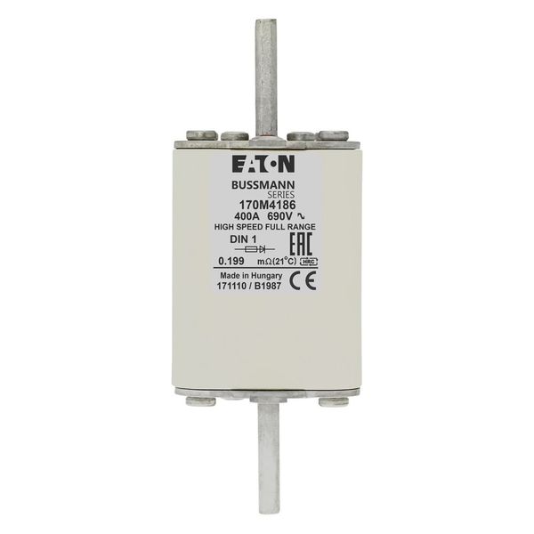 Fuse-link, high speed, 400 A, AC 690 V, DIN 1, 52 x 66 x 135 mm, gR, DIN, IEC, single indicator image 8