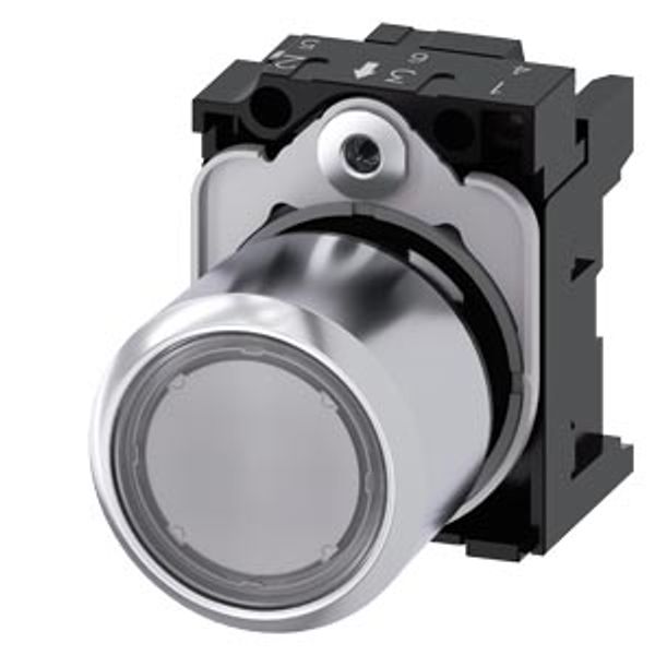 Pushbutton; compact; with extended stroke (12 mm); 22 mm; round; Metal; clear; pushbutton; .... 3SU1251-0EB70-0AA0-Z Y12 image 1