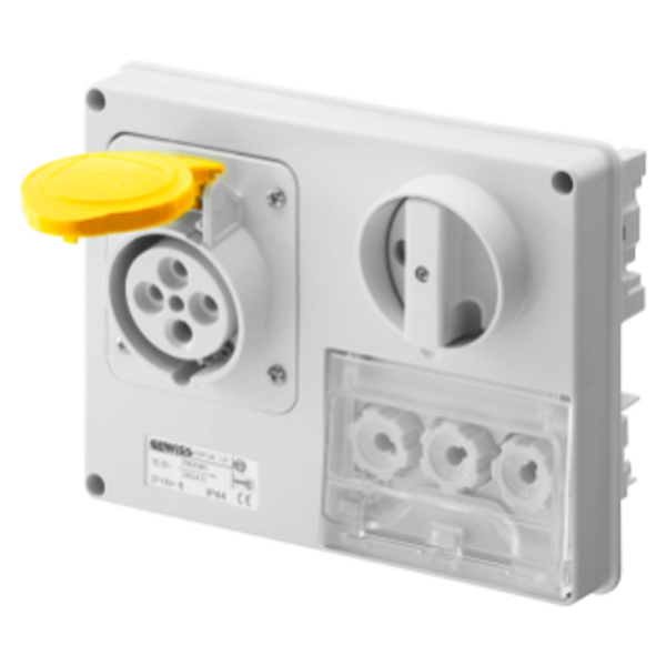 FIXED INTERLOCKED HORIZONTAL SOCKET-OUTLET - WITHOUT BOTTOM - WITH FUSE-HOLDER BASE - 2P+E 16A 100-130V - 50/60HZ 4H - IP44 image 1