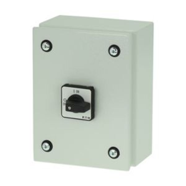 On-Off switch, P1, 40 A, 3 pole + N, surface mounting, with black thumb grip and front plate, in steel enclosure image 4