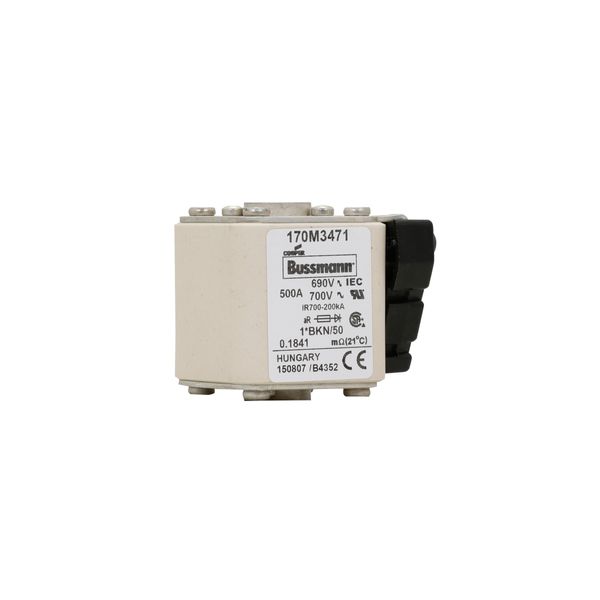 Fuse-link, high speed, 500 A, AC 690 V, compact size 1, aR, IEC, UL, single indicator image 12