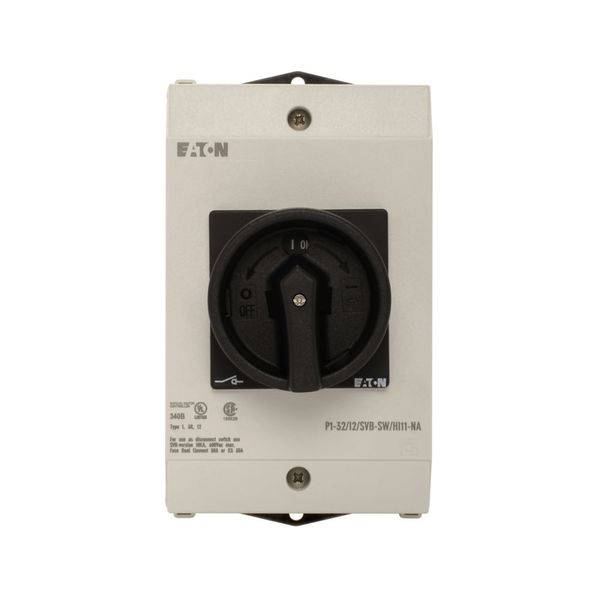 Main switch, P1, 32 A, surface mounting, 3 pole, 1 N/O, 1 N/C, STOP function, With black rotary handle and locking ring, UL/CSA image 13