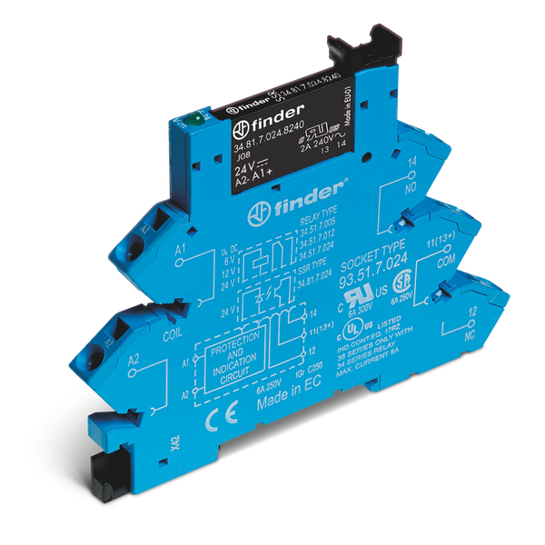 Rel. interface SSR screwless 6,2mm.In.240VAC 1NO Out.6A/24VDC (38.91.3.240.9024) image 2