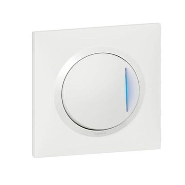 Single push button with indicator light dooxie one 6A 250V~ delivered with white square plate and claws image 1