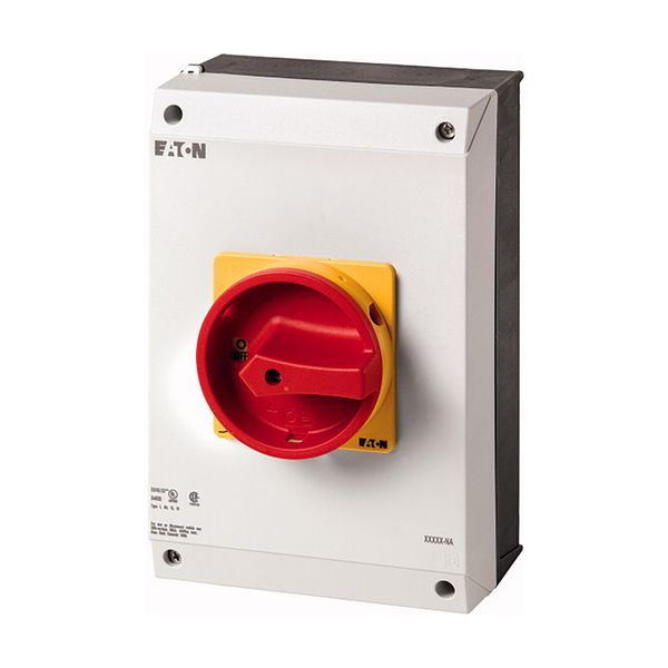 Main switch, T5B, 63 A, surface mounting, 3 contact unit(s), 3 pole + N, 1 N/O, 1 N/C, Emergency switching off function, With red rotary handle and ye image 6