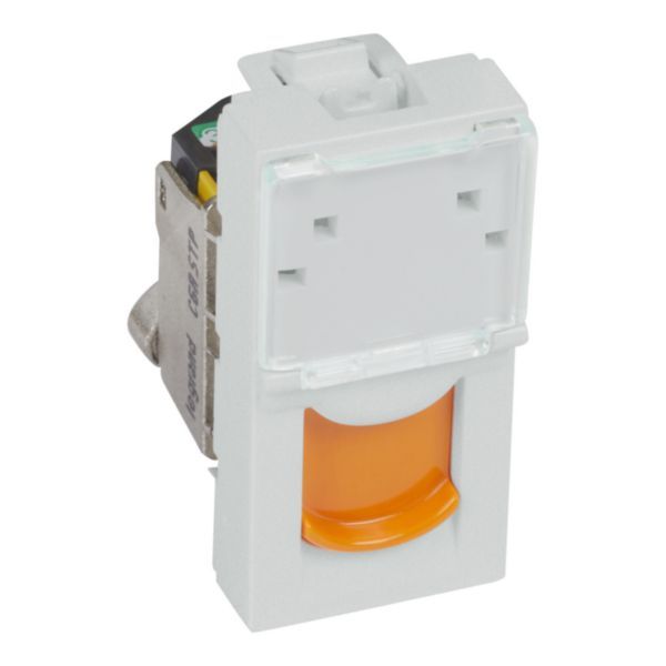 Arteor CAT 6A STP RJ45 Socket 1 Module Soft Alu with Orange Shutter image 1