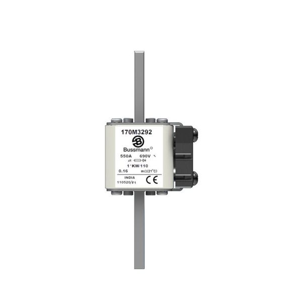 Fuse-link, high speed, 550 A, AC 690 V, compact size 1, 45 x 60 x 140 mm, aR, DIN, IEC, single indicator image 11