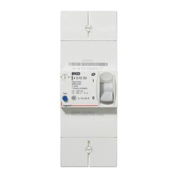 Enedis two-pole differential connection circuit breaker 500mA instantaneous - 45A image 1