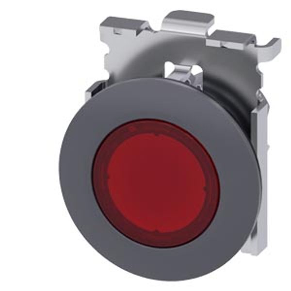 Illuminated pushbutton, 30 mm, round, Metal, matte, red, front ring for flush... image 1