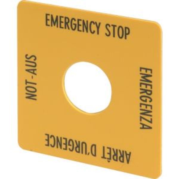 Label, emergency switching off, yellow, HxW=50x50mm, 4 languages, DE, EN, FR, IT image 2