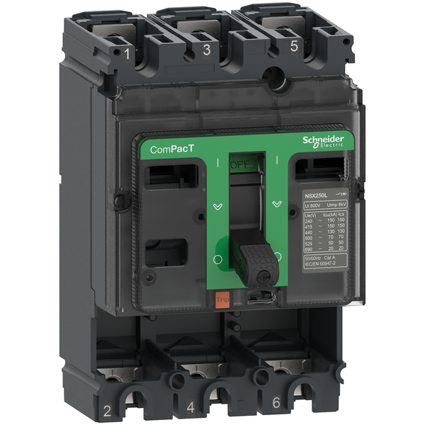 Circuit breaker basic frame, ComPacT NSX100F, 36 kA at 415 VAC 50/60 Hz, 100 A, without trip unit, 3 poles image 4