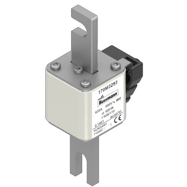 Fuse-link, high speed, 630 A, AC 690 V, compact size 1, 45 x 60 x 140 mm, aR, DIN, IEC, single indicator image 2