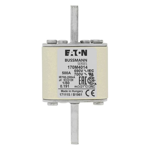 Fuse-link, high speed, 500 A, AC 690 V, DIN 1, 53 x 53 x 108 mm, aR, DIN, IEC, single indicator image 7