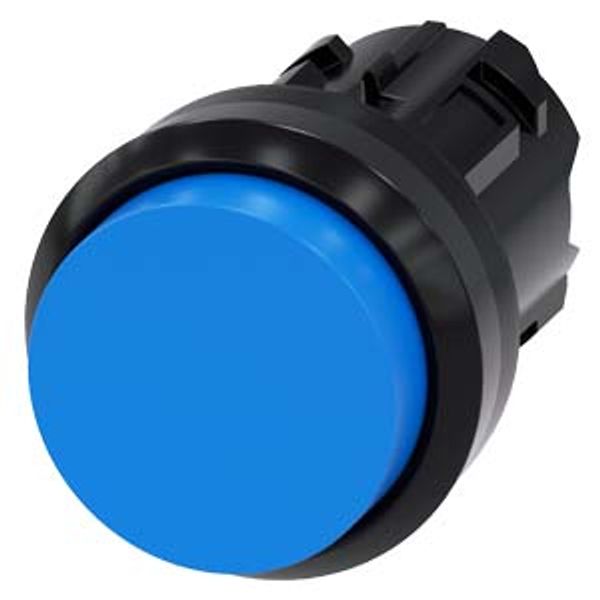 Pushbutton, 22 mm, round, plastic, blue, pushbutton, raised, momentary contact type, with laser labeling, inscription or symbol Customer-specific selection with SIRIUS ACT configurator image 1