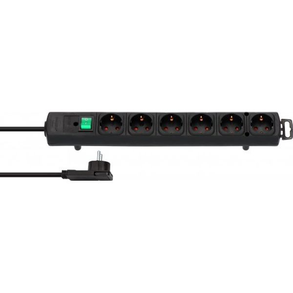 Comfort Line Plus Extension Socket With Flat Plug 6-way black 2m H05VV-F 3G1.5 image 1