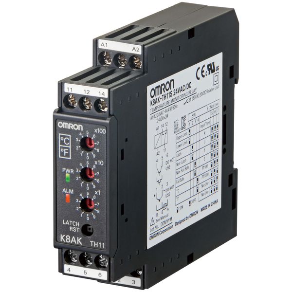 Monitoring relay 22.5 mm wide, over or under temperature, 0-999 °C/F T image 1