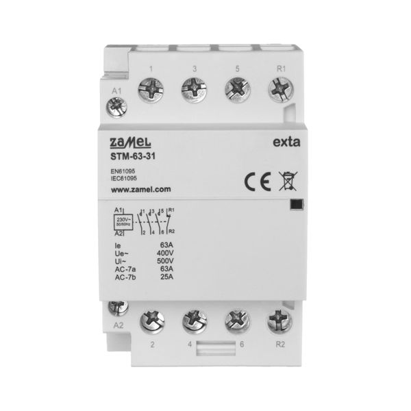 MODULAR INSTALLATION CONTACTOR (ELECTROMAGNETIC) 63A, 3XNO+1XNC, 230V AC, TYPE:STM-63-31 image 1