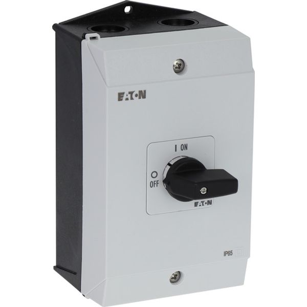 On-Off switch, P1, 40 A, surface mounting, 3 pole, 1 N/O, 1 N/C, with black thumb grip and front plate, hard knockout version image 2
