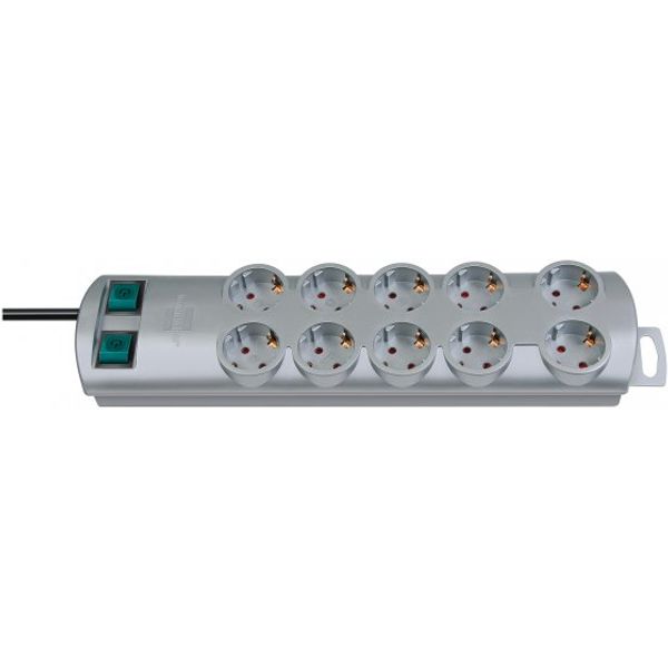 Primera-Line extension socket 10-way silver 2m H05VV-F 3G1,5 each 5 sockets switched image 1