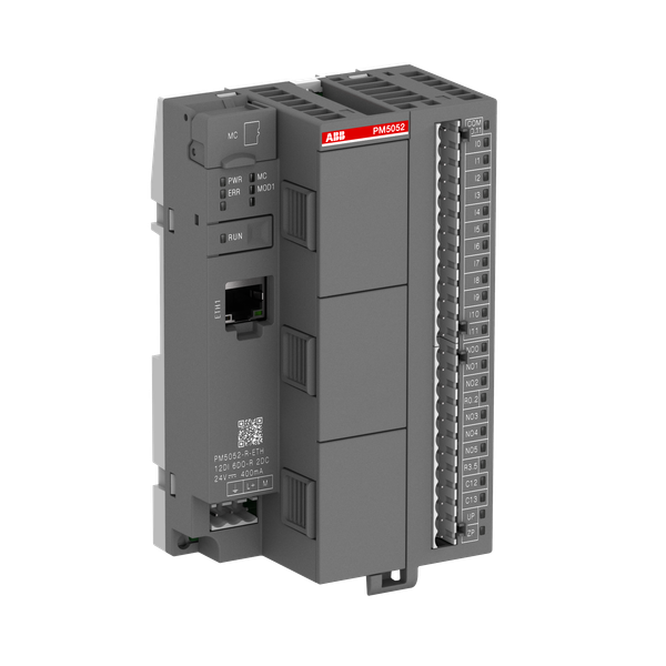 Processor module. Memory 4MB. 12 DI 24 VDC. 6 DO-Relay. 2 DC 24 VDC. Ethernet interface. 3 option slots (PM5052-R-ETH) image 1