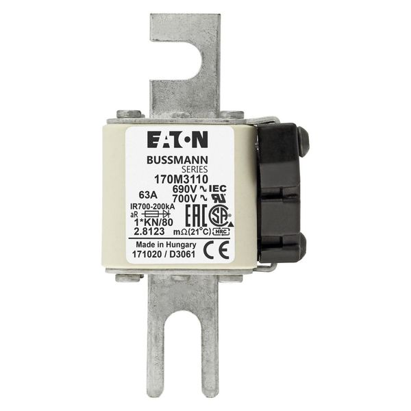 Fuse-link, high speed, 63 A, AC 690 V, compact DIN 1, 45 x 59 x 104 mm, aR, DIN, IEC, single indicator image 5