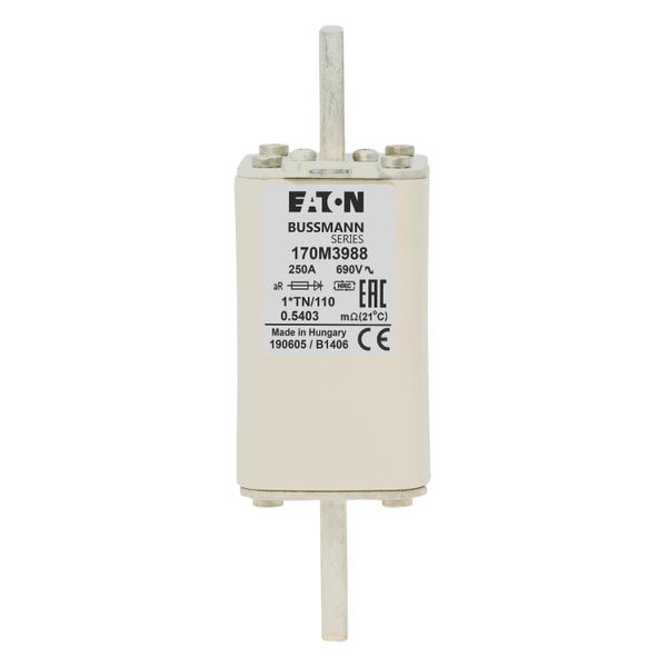 Fuse-link, high speed, 250 A, AC 1000 V, compact DIN 1, 43 x 61 x 138 mm, aR, DIN, IEC, type T indicator image 17