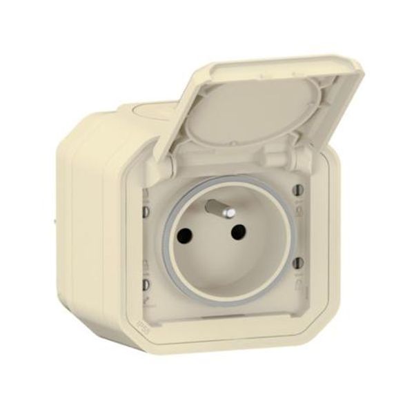 Waterproof 2P+E power socket Plexo 16A 250V IP55 IK08 delivered complete for surface mounting - sand image 1