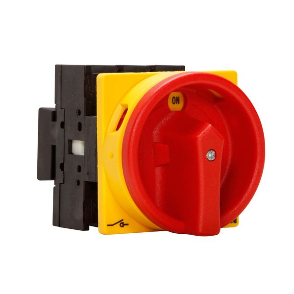 On-Off switch, P1, 32 A, centre mounting, 3 pole, with black thumb grip and front plate image 3