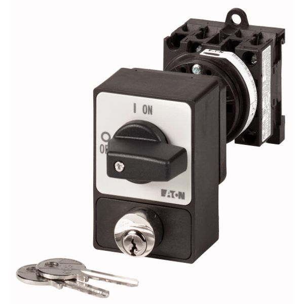 ON-OFF switches, T0, 20 A, rear mounting, 3 pole, with black thumb grip and front plate, Cylinder lock SVA image 1