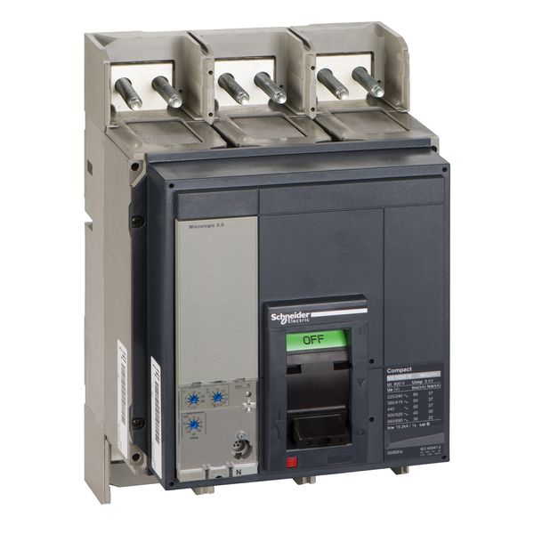 circuit breaker ComPact NS1600N, 50 kA at 415 VAC, Micrologic 2.0 trip unit, 1600 A, fixed,3 poles 3d image 2