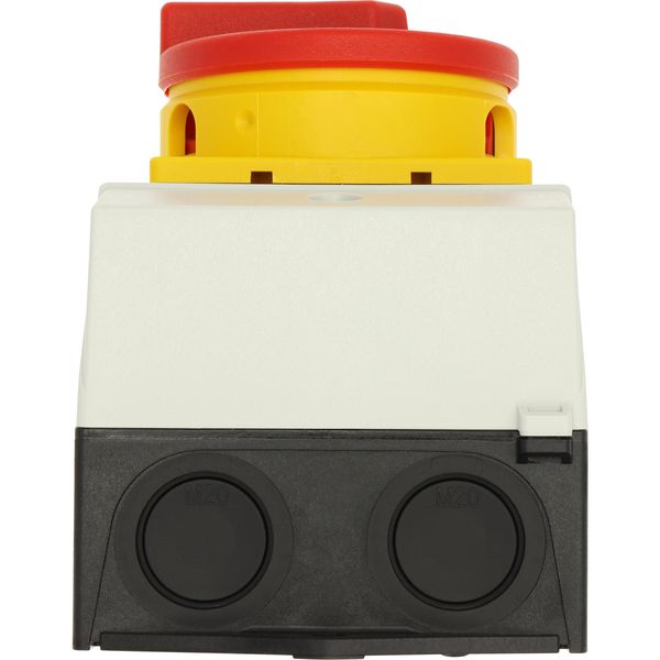 Main switch, T0, 20 A, surface mounting, 1 contact unit(s), 1 pole, Emergency switching off function, With red rotary handle and yellow locking ring, image 57