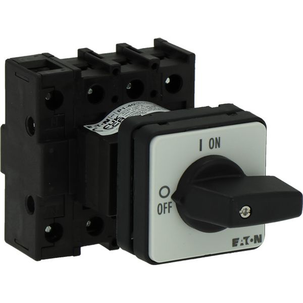 On-Off switch, P1, 40 A, centre mounting, 3 pole + N, with black thumb grip and front plate image 2