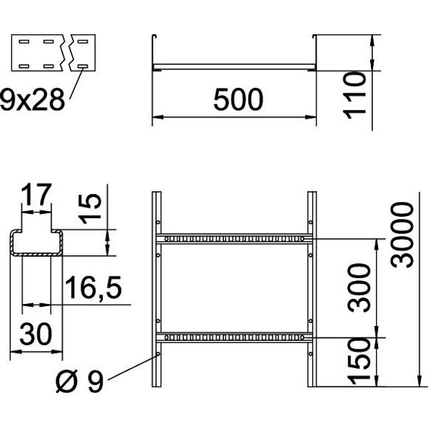 LCIS 1150 6 FT Cable ladder perforated rung, welded 110x500x6000 image 2