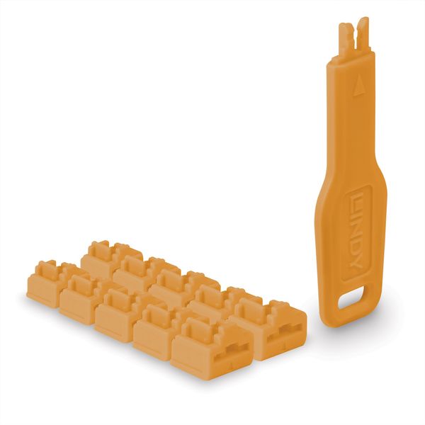 RJ45 Port Locks Orange, 10x + 1 Key RJ-45 Port Blocker Key - Pack of 10 Blockers, Orange image 2