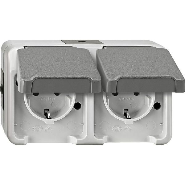 SCHUKO double socket, arranged horizontally with touch protection, light gray, AQUASTAR image 1