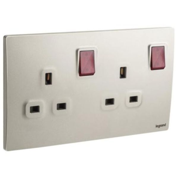 Mallia Senses - 2 gang BS switched socket outlet double pole - with LED - 13A - Champagne image 1