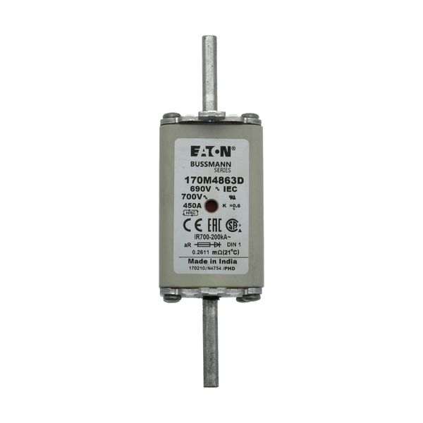 Fuse-link, high speed, 450 A, AC 690 V, DIN 1, aR, DIN, IEC, dual indicator, live gripping lugs image 8