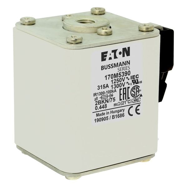 Fuse-link, high speed, 315 A, AC 1250 V, size 2, 61 x 75 x 77 mm, aR, IEC, UL, single indicator image 9