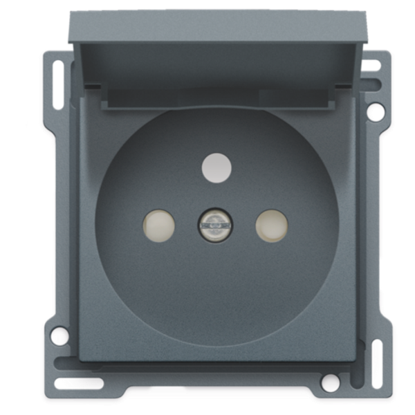 Finishing set for socket outlet with hinged lid, pin earthing and shutters, flush-mounting depth 28.5 mm, blue grey coated image 1