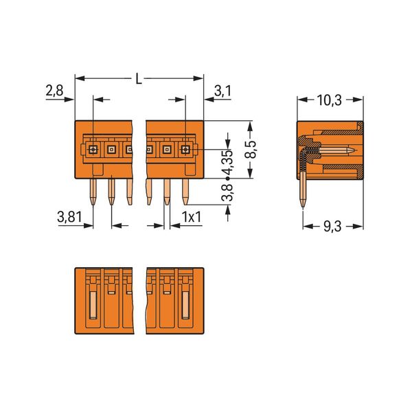 THT male header 1.0 x 1.0 mm solder pin angled orange image 2