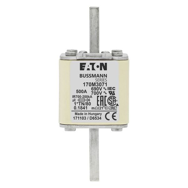 Fuse-link, high speed, 500 A, AC 690 V, compact DIN 1, 45 x 58 x 104 mm, aR, DIN, IEC, single indicator image 5