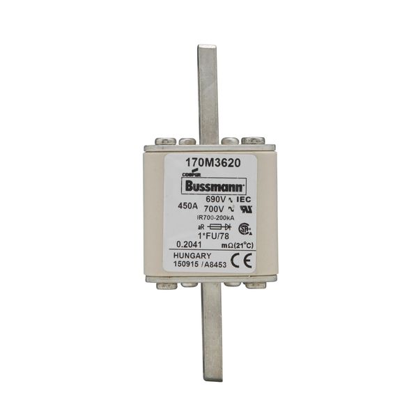 Fuse-link, high speed, 450 A, AC 690 V, compact size 1, 45 x 45 x 110 mm, aR, IEC, UL image 10